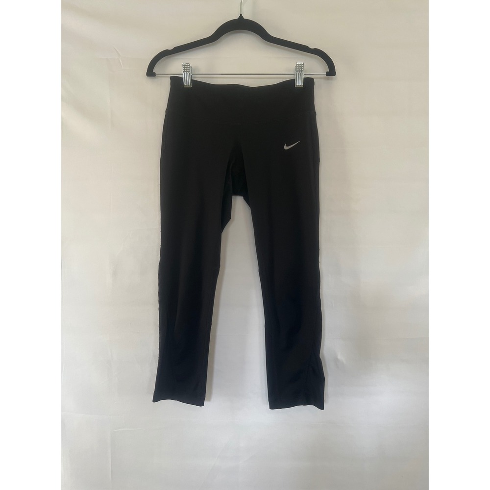 Nike Dri-FIT Black Running Leggings Cropped Mesh Panel Tights Womens XS